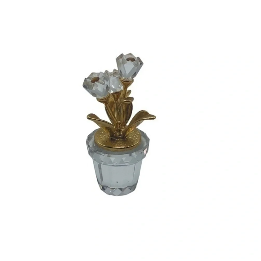 Swarovski Crystal Gold Tone Miniature Flower Pot Figurine